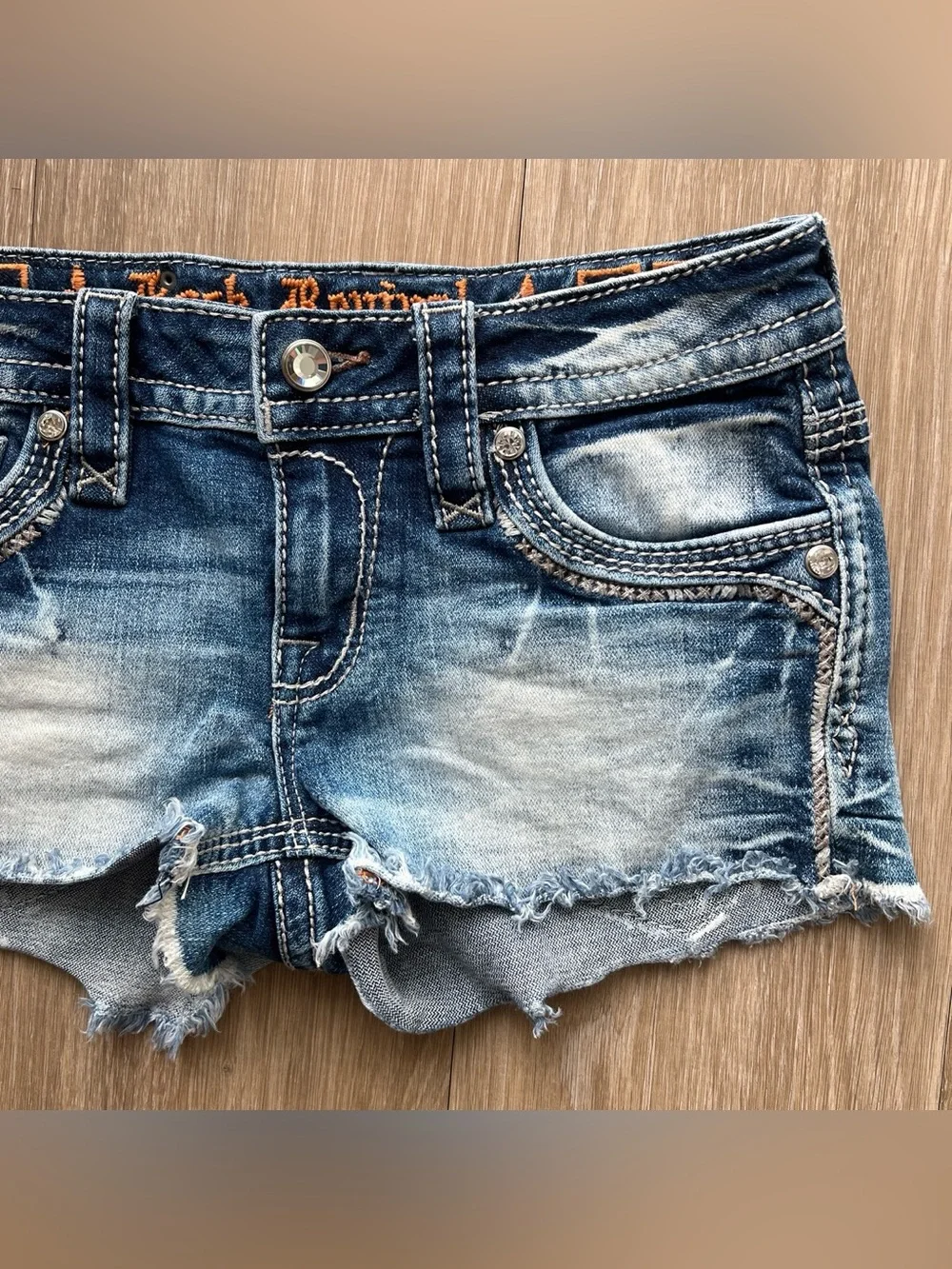 Rock and Revival blue denim shorts with silver studs Size 25 #denim #summer